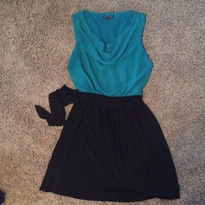 Express Dress with Teal Top, Black bottom